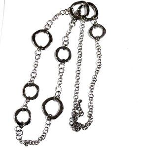 Elegant Silver-tone Hoop Design Bold Long Necklace - Women's Fashion Jewelry